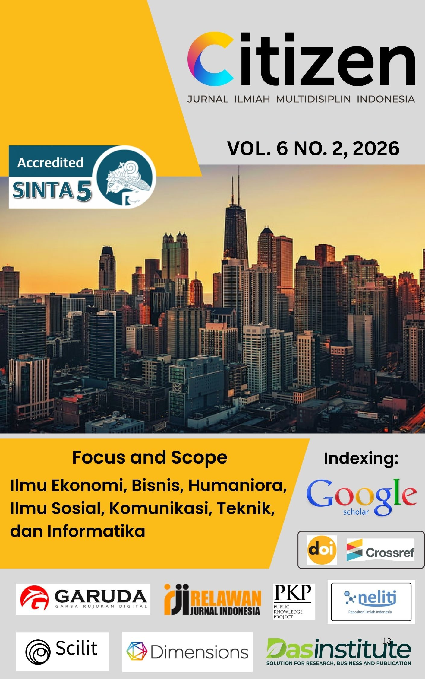 					View Vol. 6 No. 2 (2026): CITIZEN: Jurnal Ilmiah Multidisiplin Indonesia (On Progress)
				