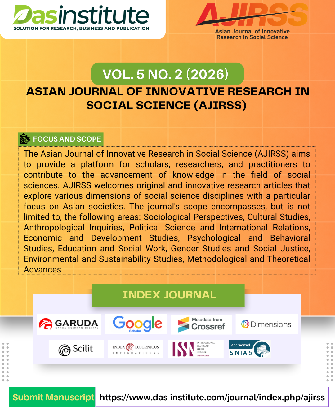 					View Vol. 5 No. 2 (2026): AJIRSS: Asian Journal of Innovative Research in Social Science
				